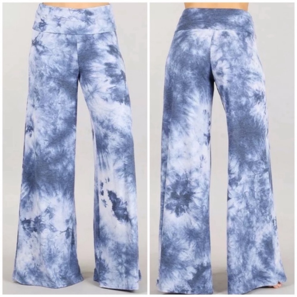 SOLD OUT Plus Blue Wide Leg Tie Dye Relaxed Palazzo Pants - Picture 1 of 6